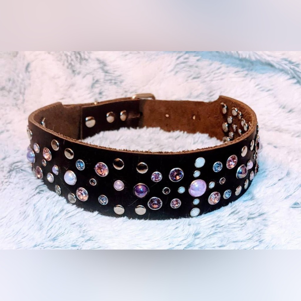 Crystal leather handmade dog collar